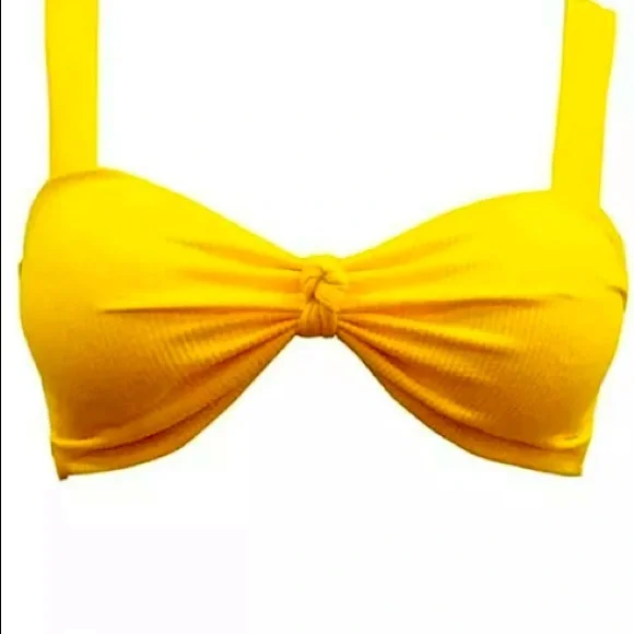 NWT [LARGEBERRY] Ribbed Tie Knot High Waisted Yellow Bikini Womens Medium - Picture 5 of 10